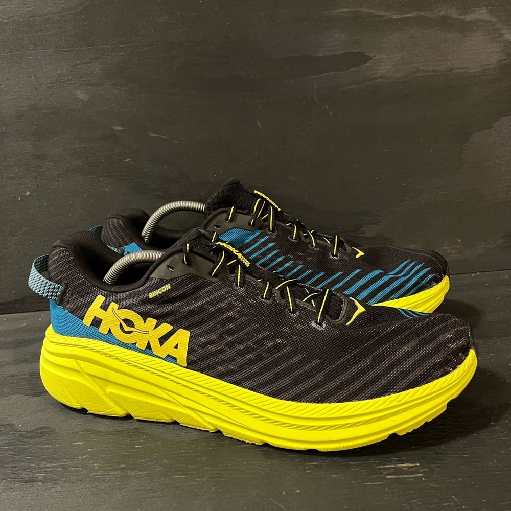 Hoka One One Rincon Men’s Size 12.5 Black Citrus Yellow Running Shoes Sneakers